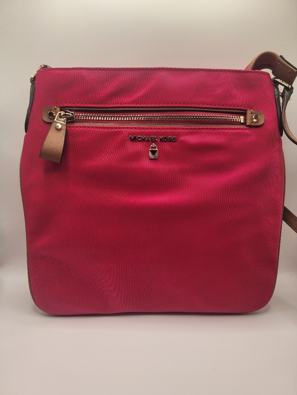Michael Kors Pink Nylon Crossbody Bag | Gold Hardware | Adjustable Strap |